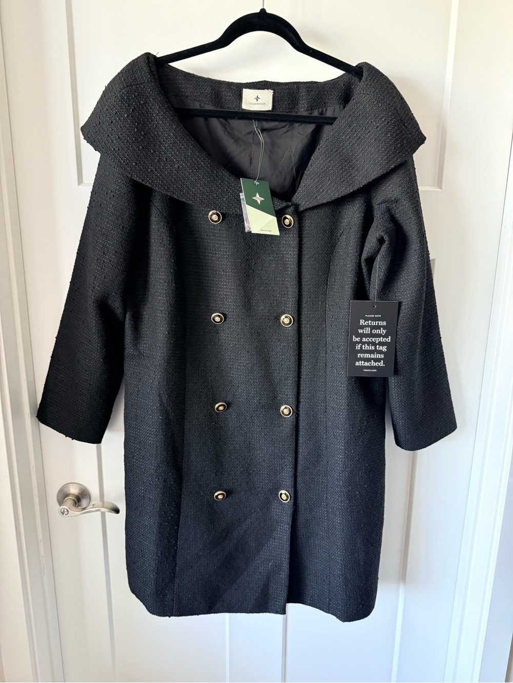 Tuckernuck Black Double-Breasted Pea Coat with Wide Collar Size XXL NWT